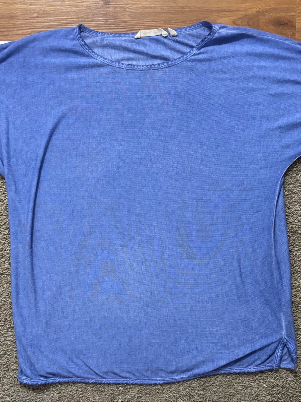 Soft Surroundings Woman L Blue Lightweight Oversized Tee Cuffed Sleeves Like New